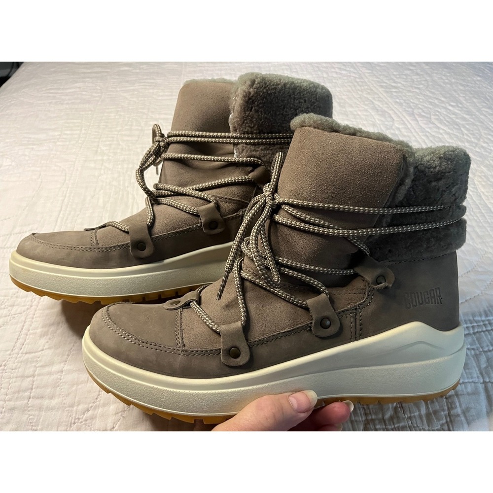 NWT Cougar Treville Waterproof Suede Winter Boots Taupe Faux Shearling W 10.5